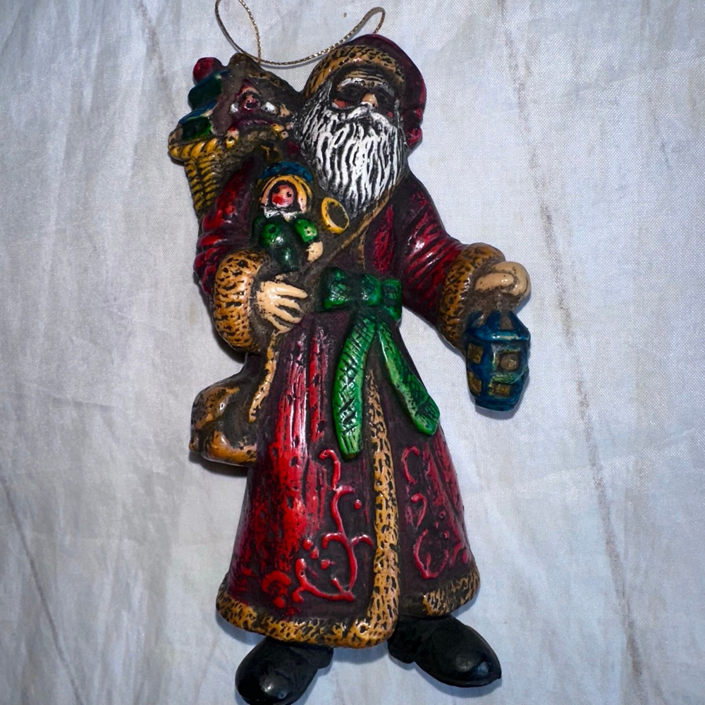 Vintage Old World Santa Christmas Plastic Blow Mold Plastic Figurine Ornament